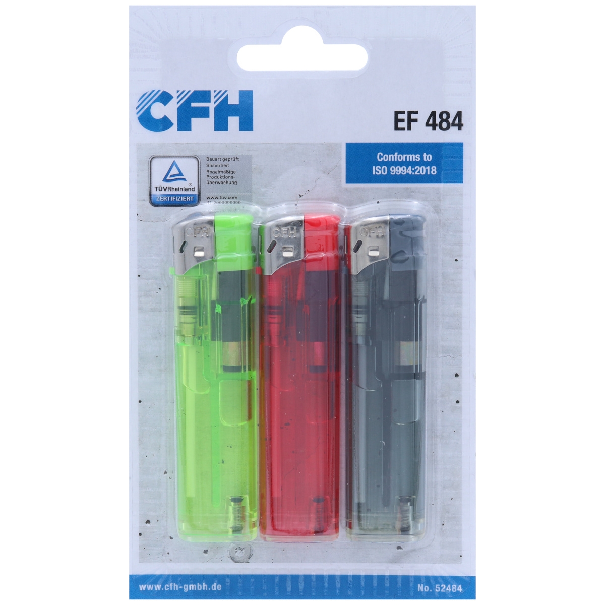CFH Feuerzeug 3er-Set, Gasfeuerzeug, elektronisch, nachfüllbar, mit Kindersicherung, EF484