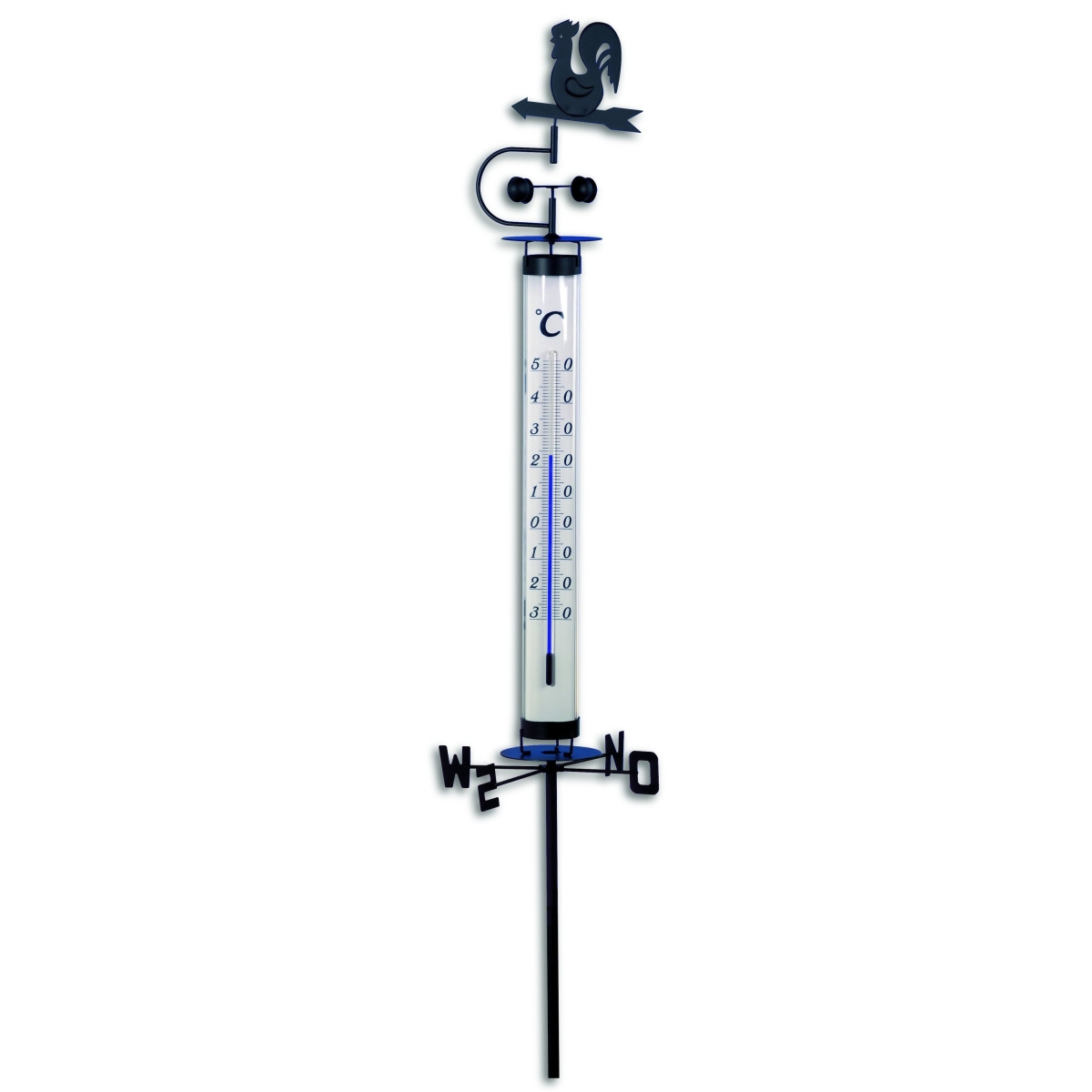 TFA Gartenthermometer 138cm, analoges Thermometer mit Wetterhahn und Windrad, 12.2035