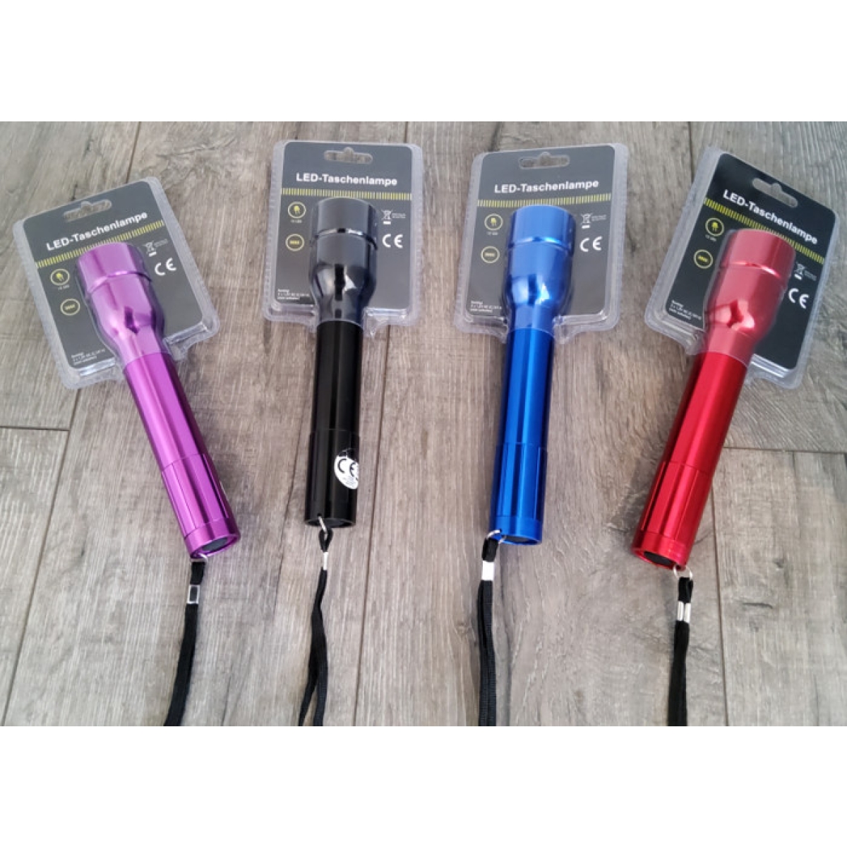 LED Taschenlampe mit 12 LED, Aluminium, farblich sortiert
