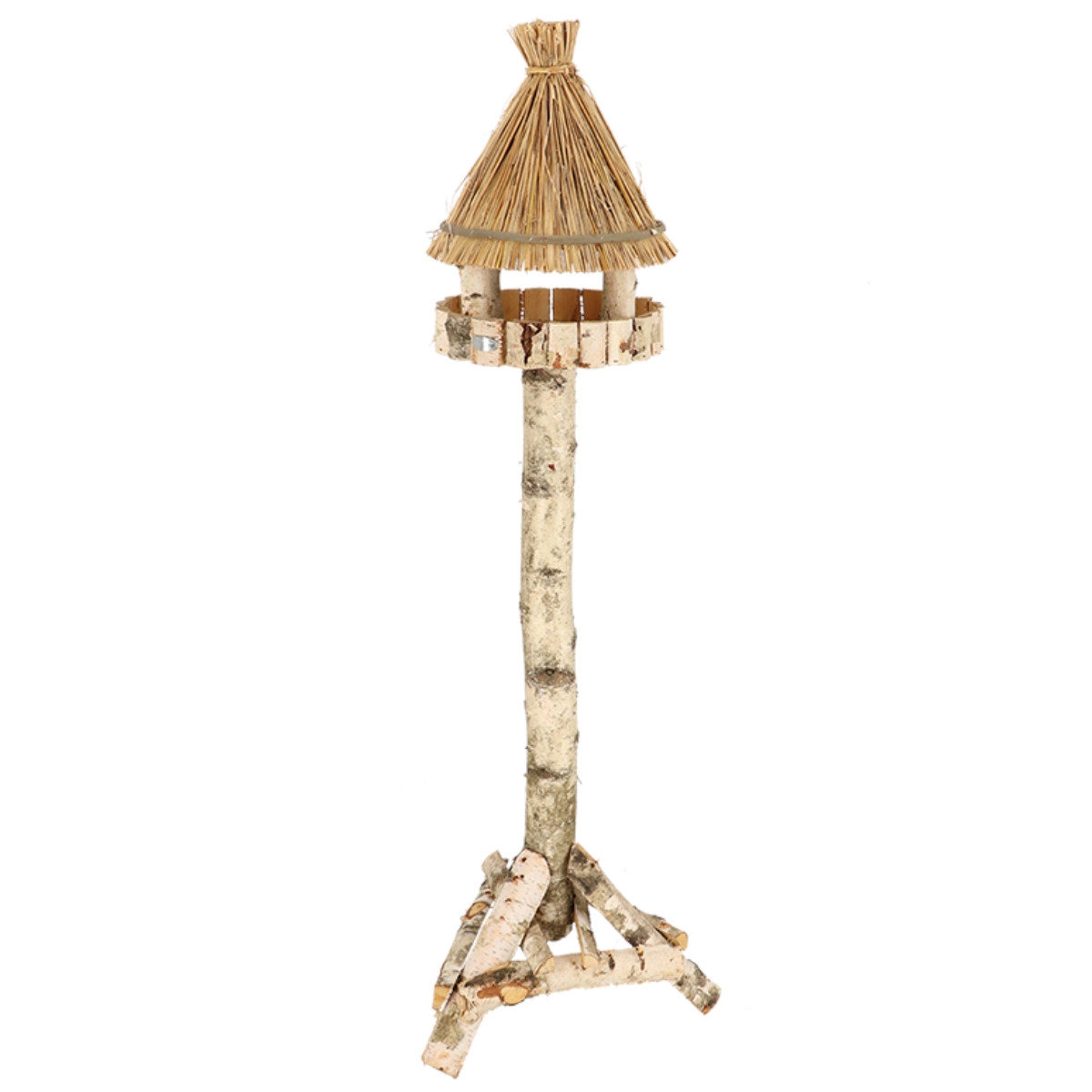 Esschert Design Futterhaus Birke rund auf Ständer, Höhe ca. 150 cm, Ideal für den Garten, Terrasse o