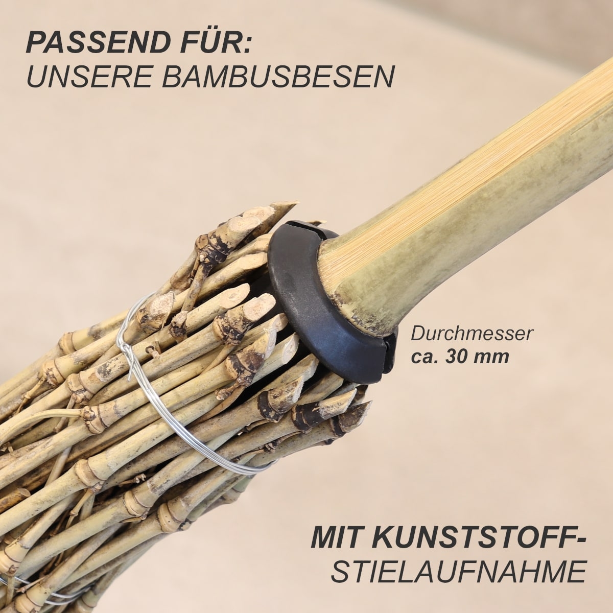 Stiel für Bambusbesen 130cm, stabiler Bambusstiel für Reisigbesen