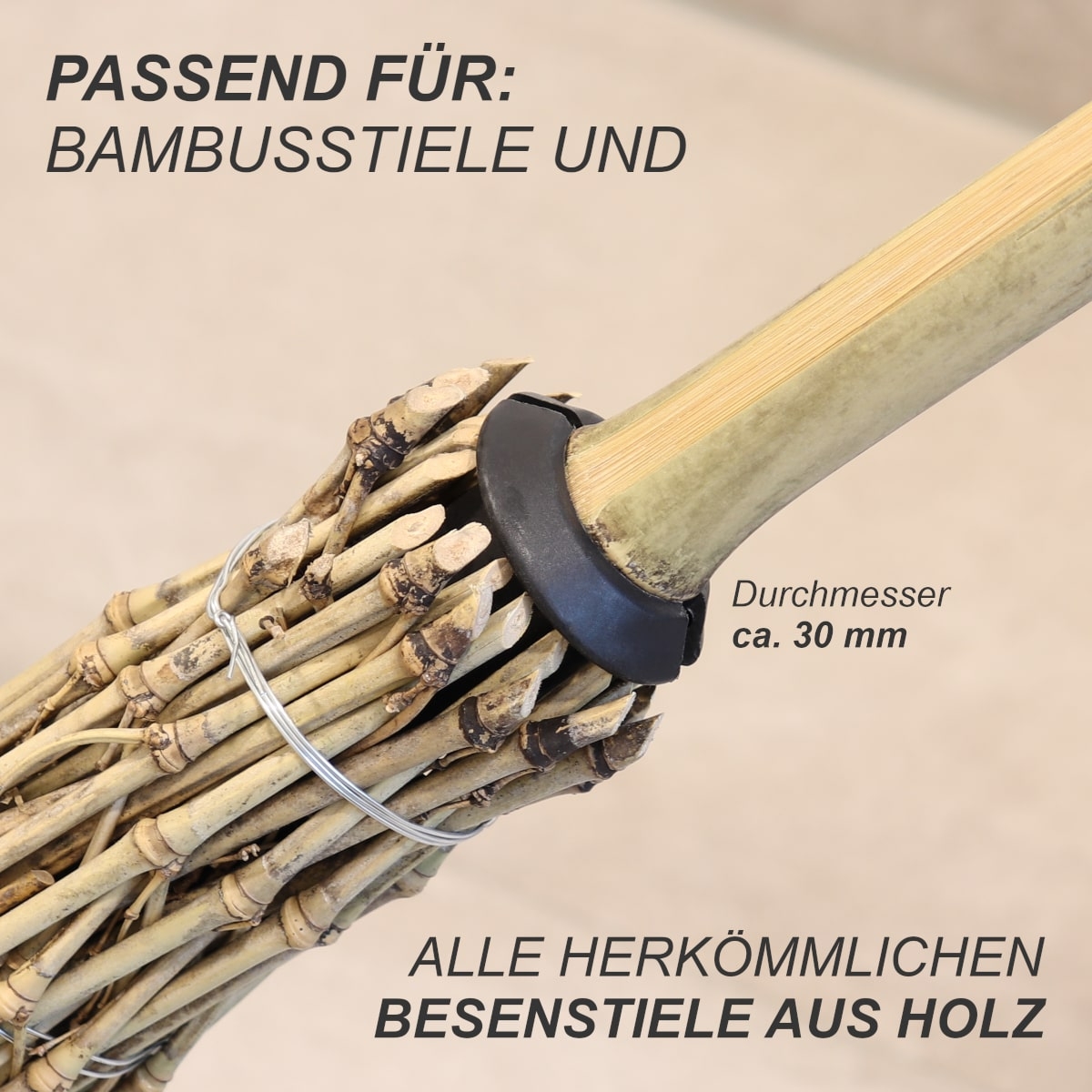 10x Bambusbesen, Stallbesen aus Bambusreisig, Reisigbesen mit Kunststoff-Stielaufnahme