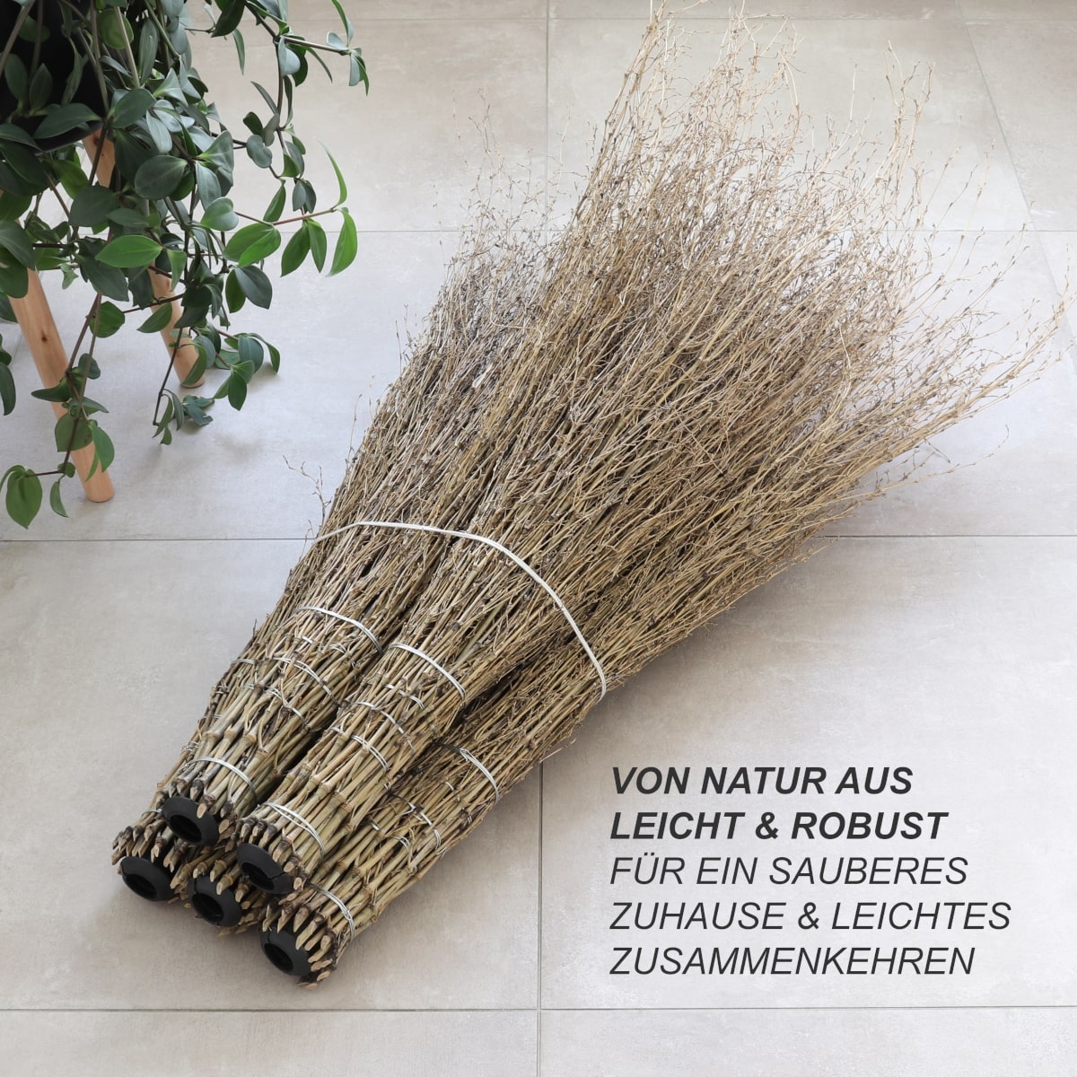 10x Bambusbesen, Stallbesen aus Bambusreisig, Reisigbesen mit Kunststoff-Stielaufnahme