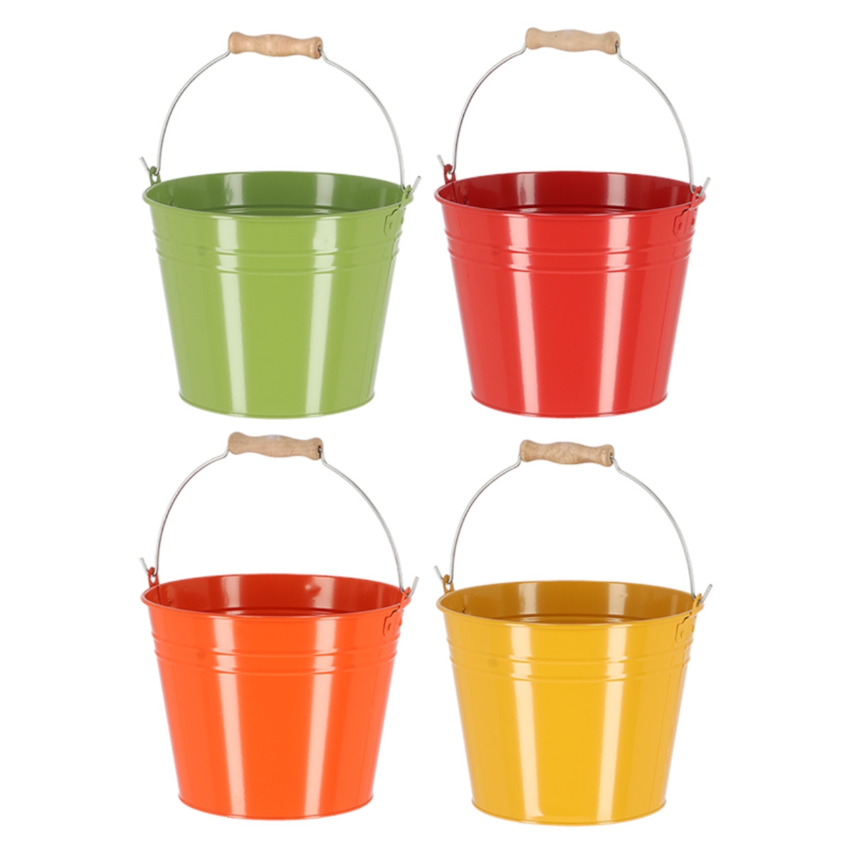 Esschert "Naturtöne" Eimer 4,7 ltr. mit Holzgriff, 4-fach farbig sortiert,