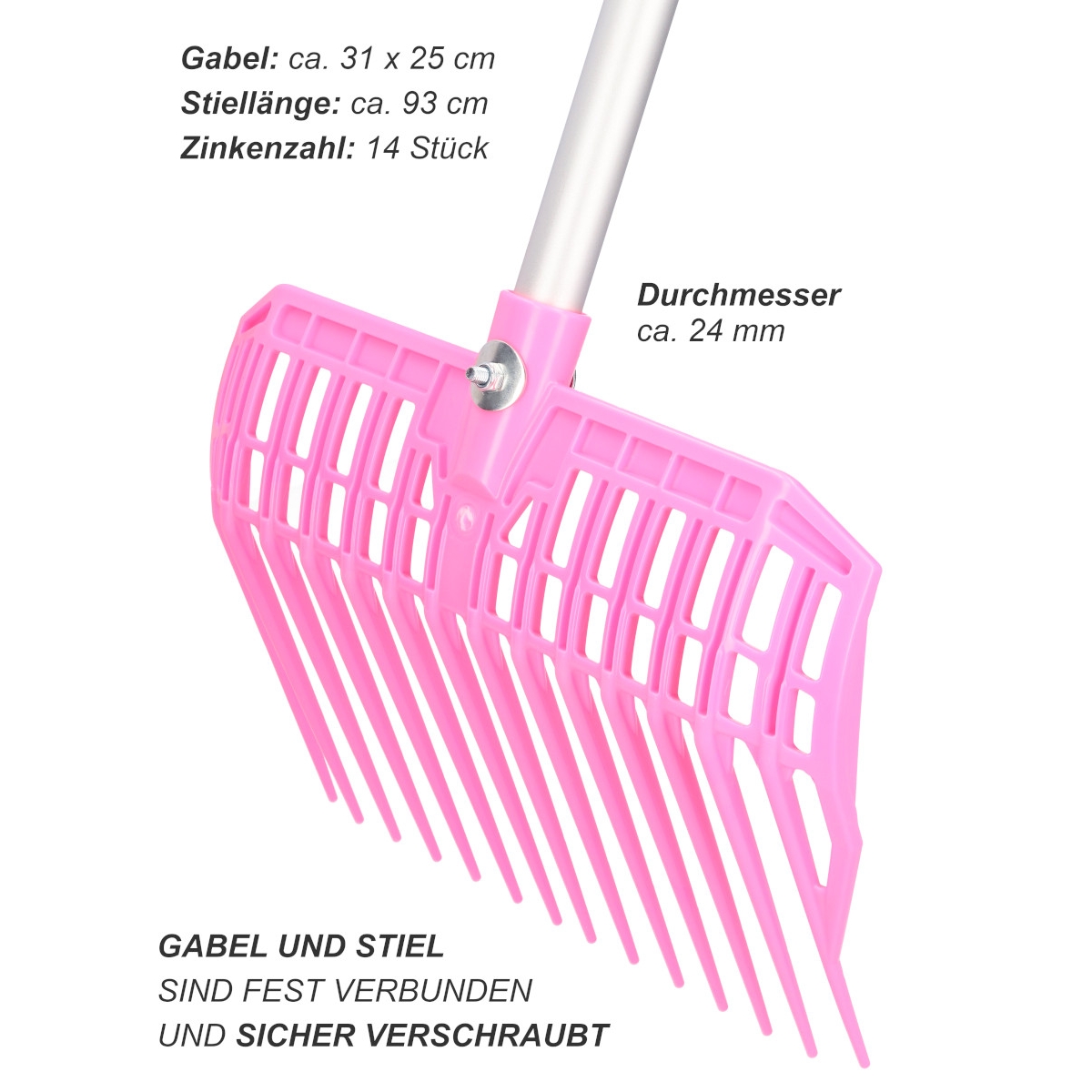 Kinder Dunggabel EcoFork Mini mit Stiel - pink - Mistgabel für Kinder 113cm