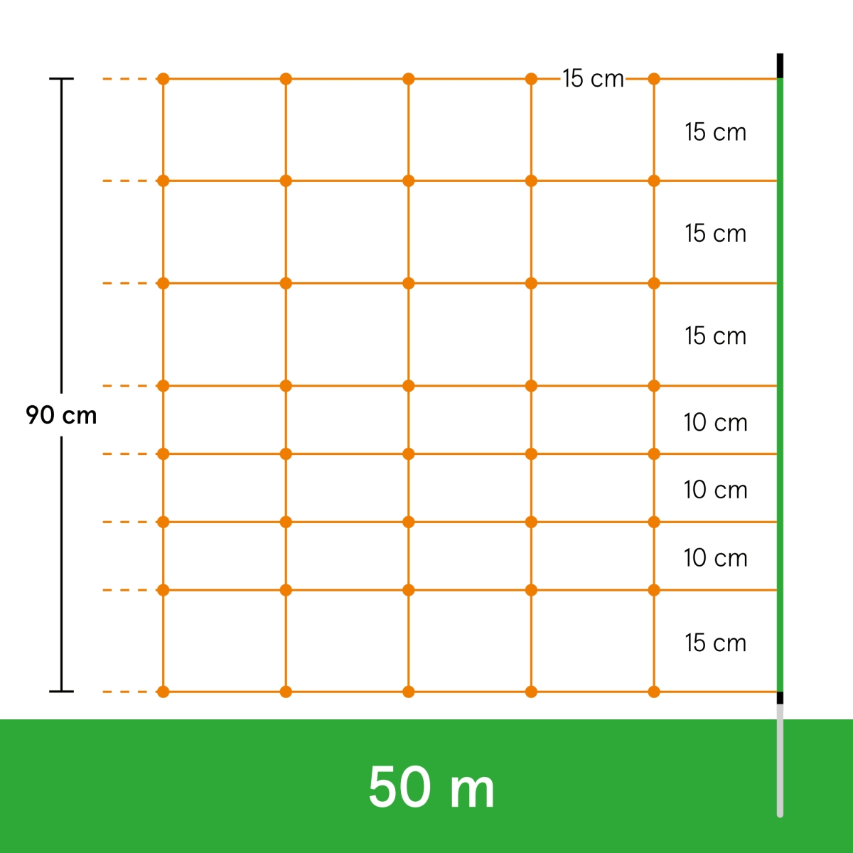 50m Schafnetz, Euro Extra, 90cm, 1 Spitze, orange, Schafzaun, Elektrozaun, Elektronetz