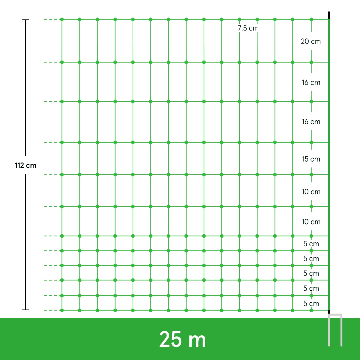 25m Geflügelnetz, Euro, 112cm, 2 Spitzen, grün, Hühnerzaun, Geflügelzaun, Hühnernetz, ohne Strom