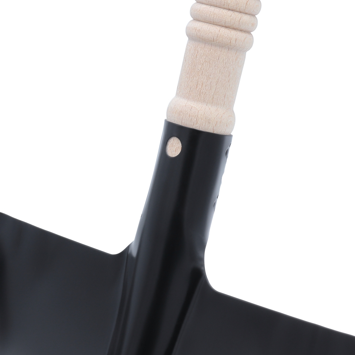Kehrschaufel aus Metall, schwarz lackiert, Kehrblech mit Holzgriff