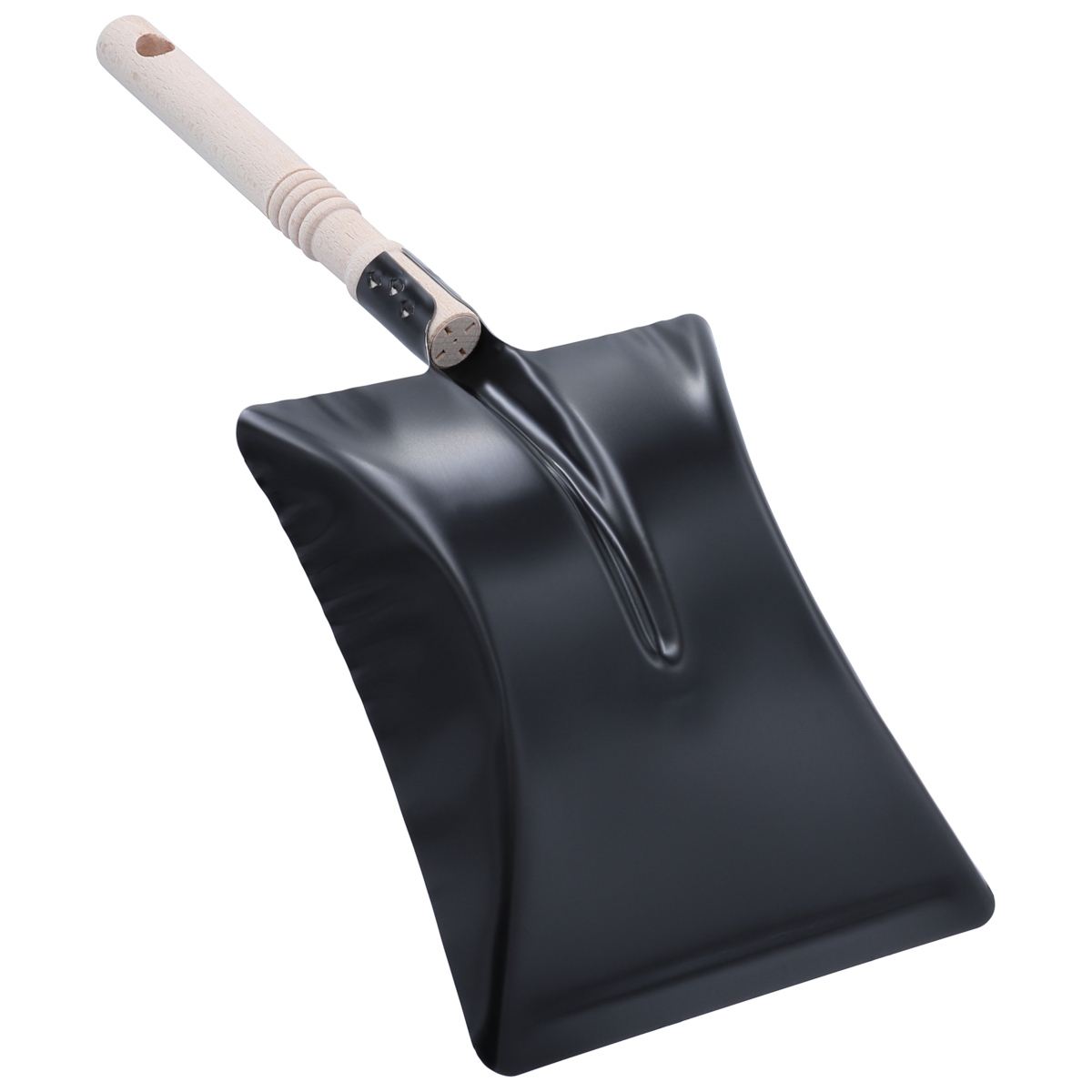 Kehrschaufel aus Metall, schwarz lackiert, Kehrblech mit Holzgriff