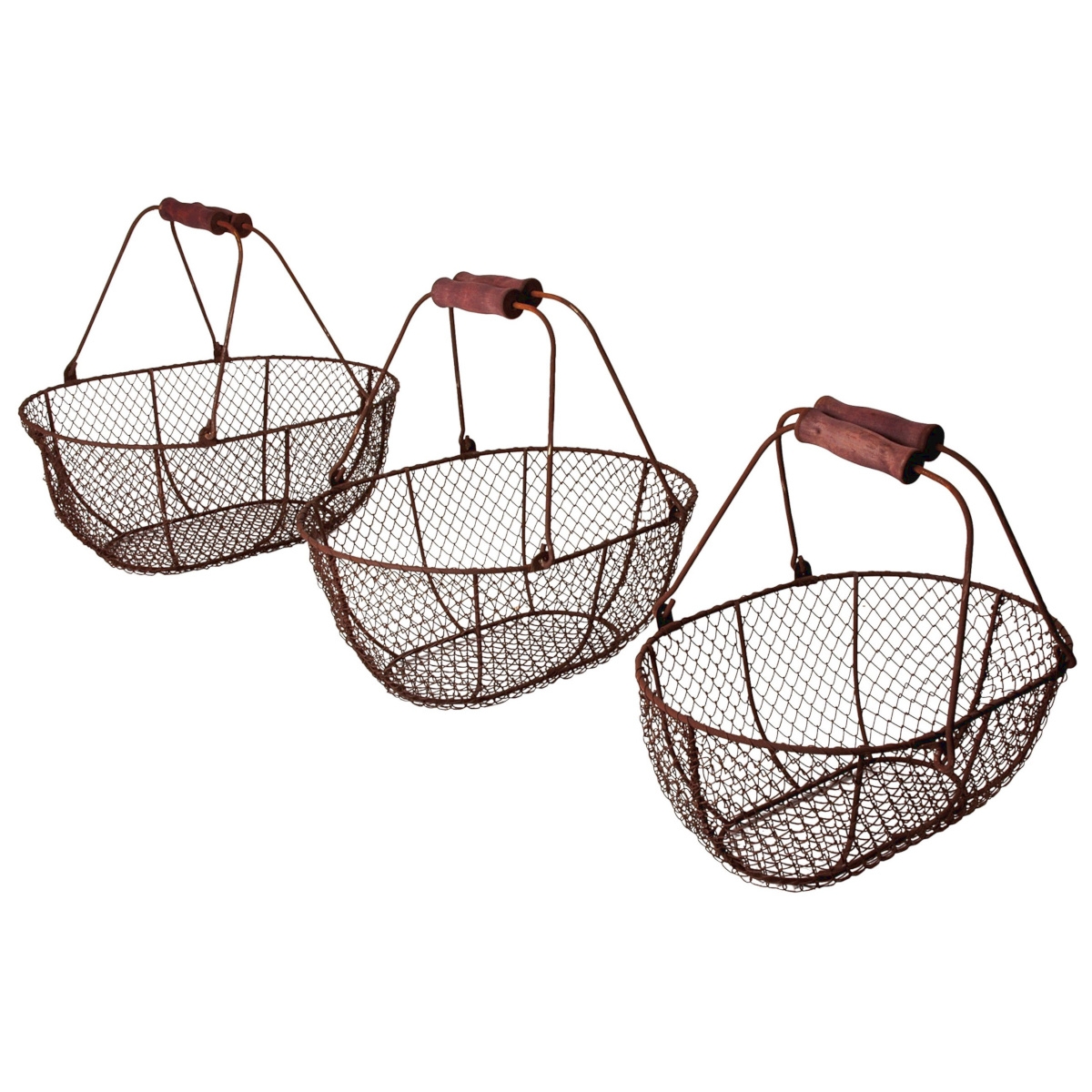 Esschert Design Drahtkörbe 3er-Set antikbraun WB5, Erntekorb, Dekokorb, Gartenkorb