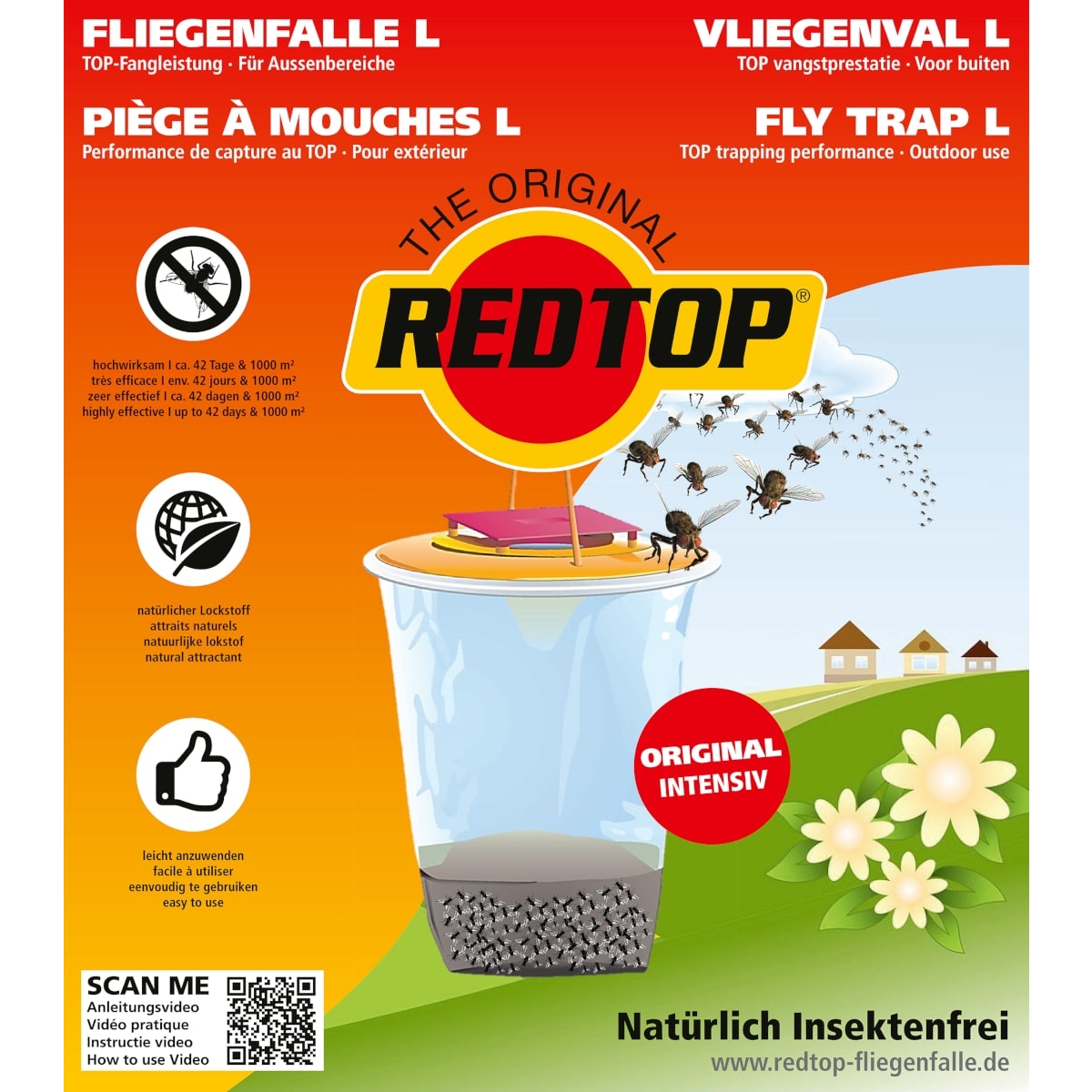RedTop Fliegenfalle 3 Liter - Einwegmodell - Fliegenfänger für den Außenbereich