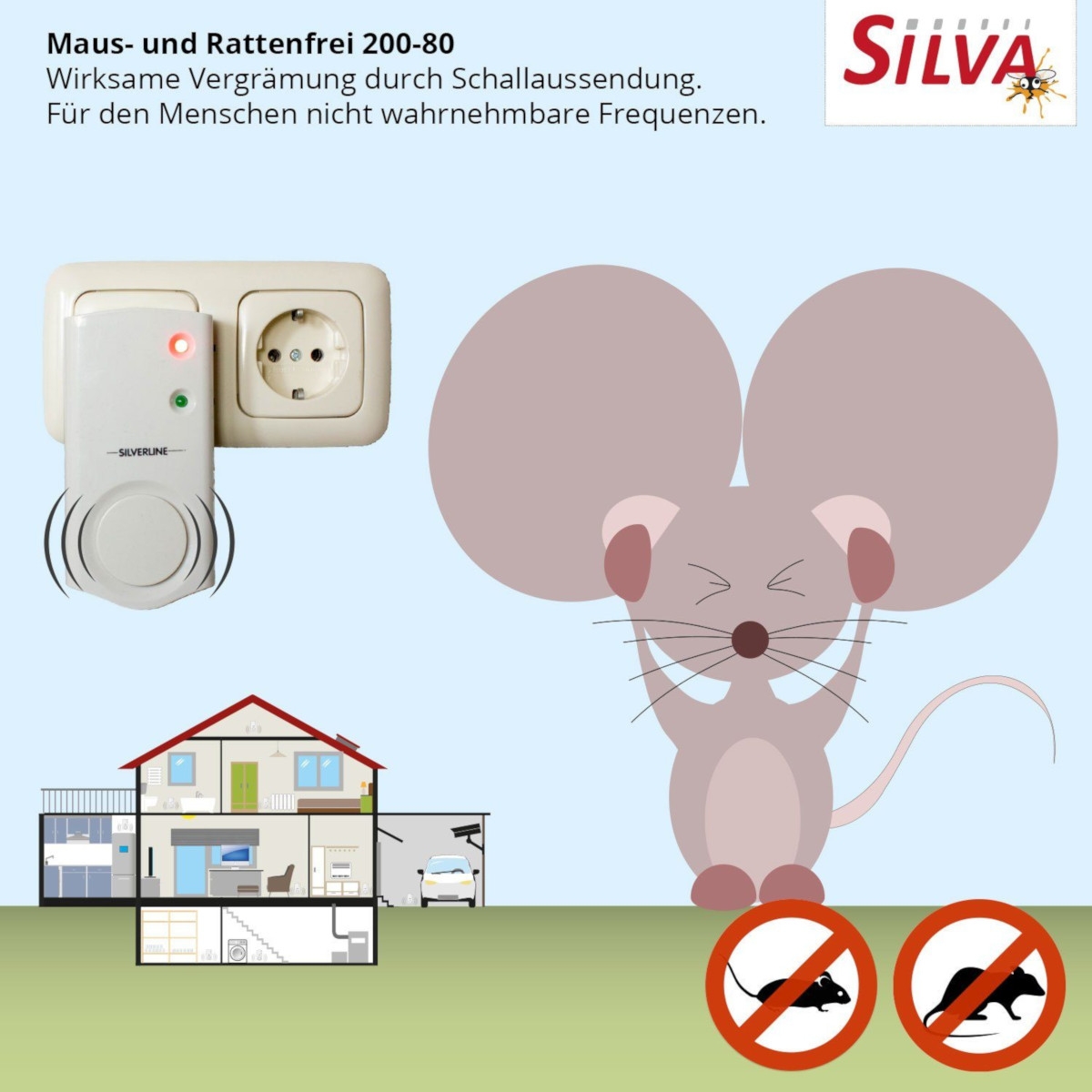 Silva Maus- und Rattenfrei 200-80, Ultraschall Mäuseschreck, Mäuseabwehr