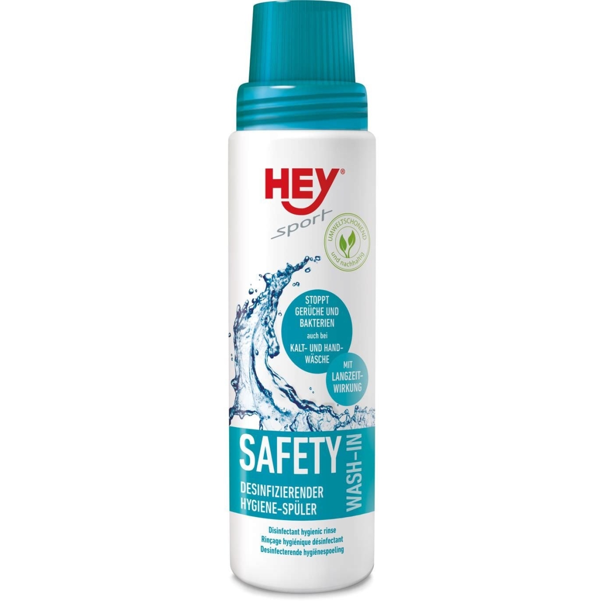 HEY Sport Safety Wash-In 250ml, Hygienespüler, beseitigt Gerüche, Pilze und Keime