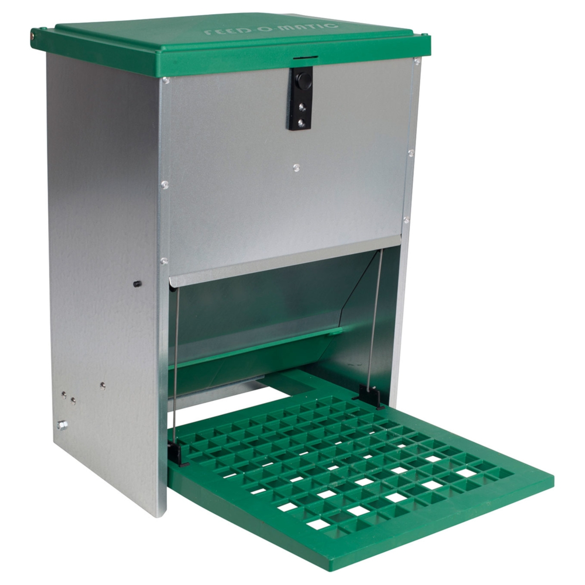 Feedomatic Geflügelfutterautomat 12kg, verzinkt, Hühner-Futterautomat mit Trittplatte