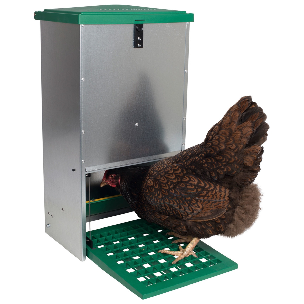 Feedomatic Geflügelfutterautomat 12kg, verzinkt, Hühner-Futterautomat mit Trittplatte