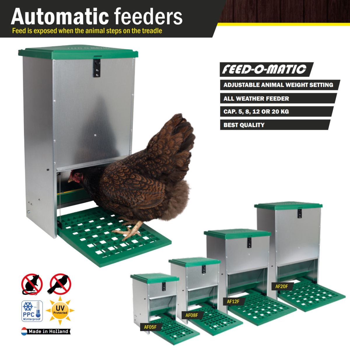 Feedomatic Geflügelfutterautomat 12kg, verzinkt, Hühner-Futterautomat mit Trittplatte