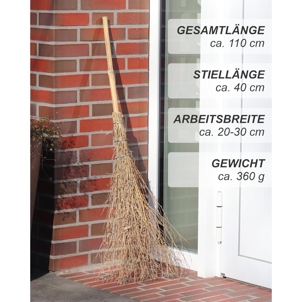 Kinder Bambusbesen mit Stiel - Bambus Reisigbesen für Kinder - Hexenbesen 110cm