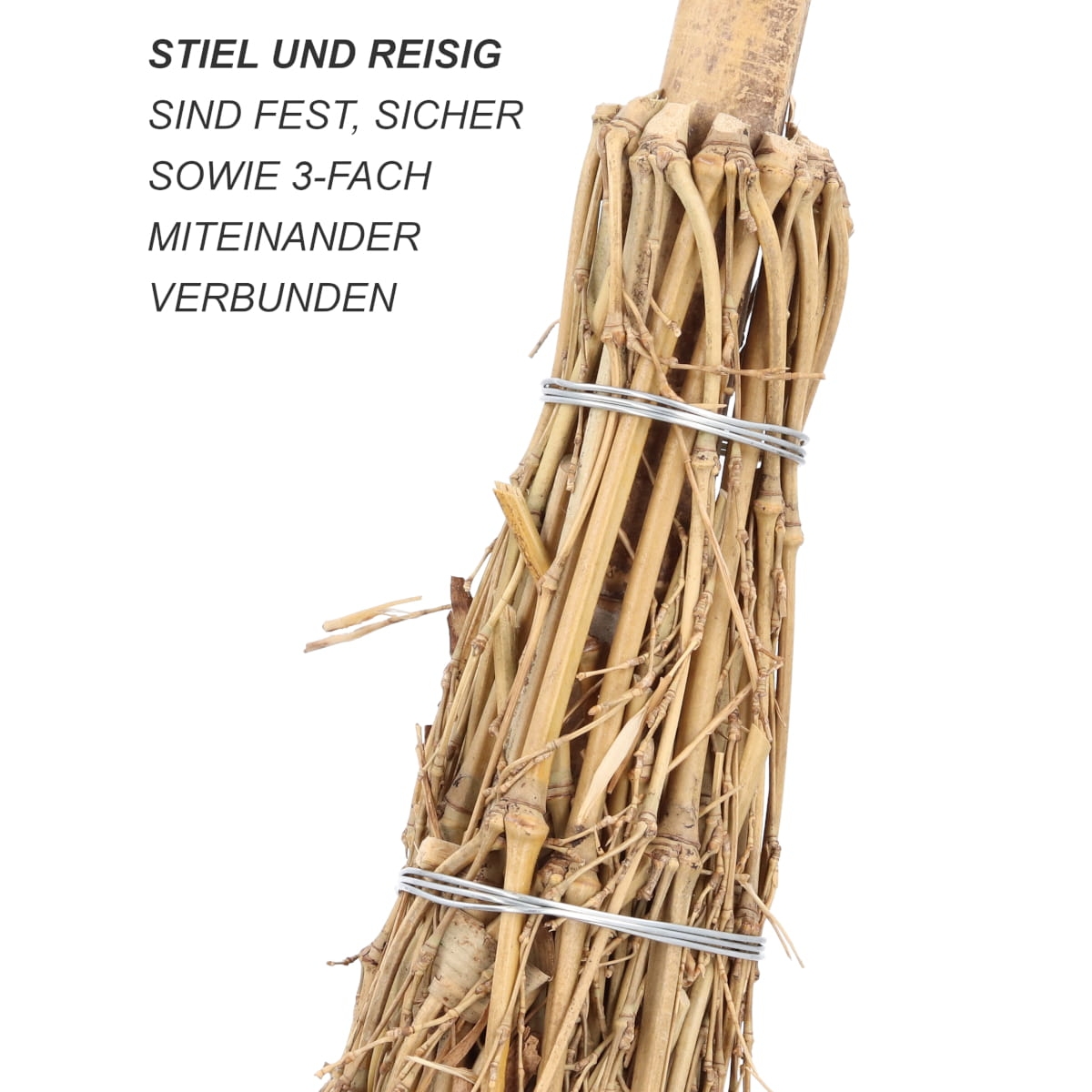 Kinder Bambusbesen mit Stiel - Bambus Reisigbesen für Kinder - Hexenbesen 110cm