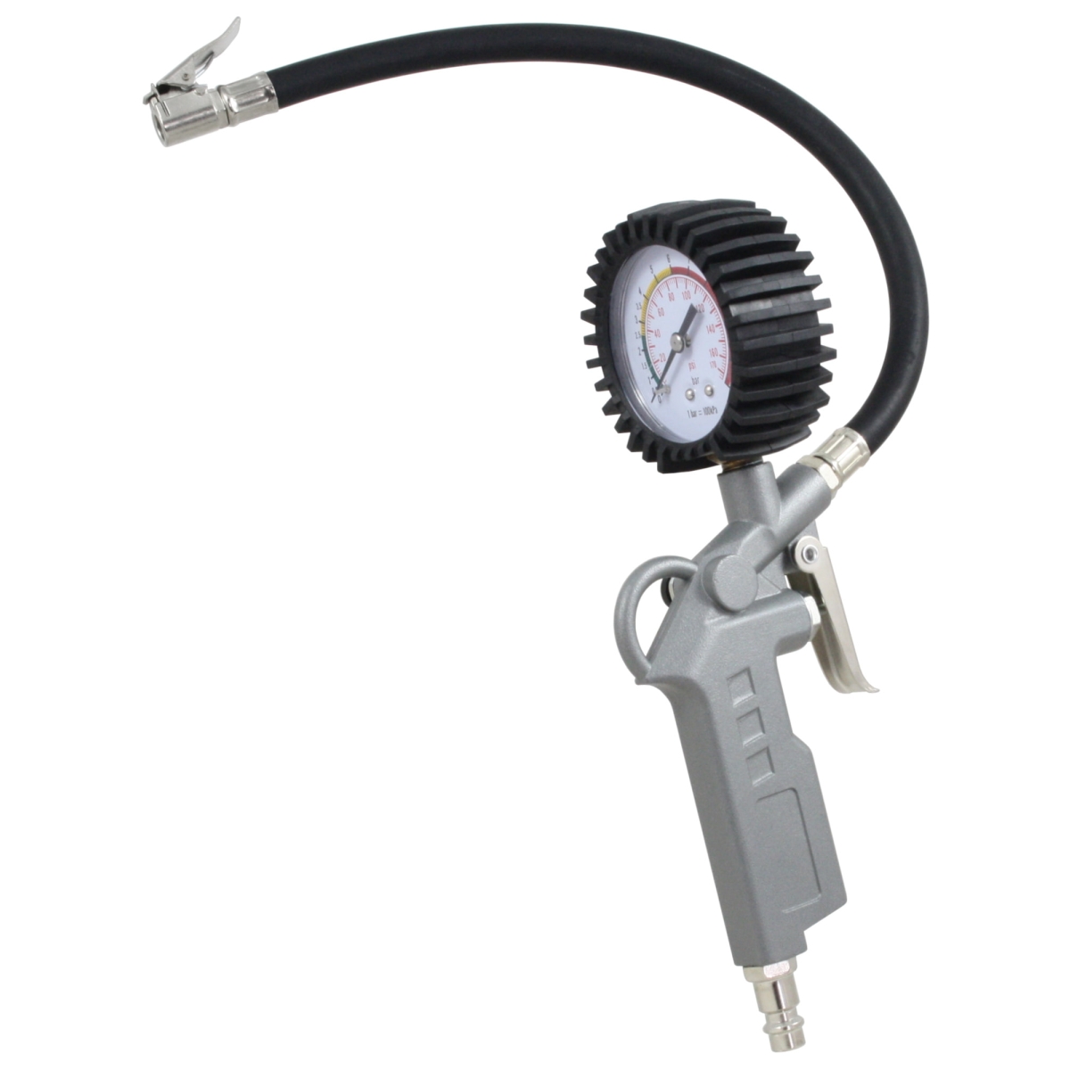 Reifenfüllmesser, mit Pistolengriff und Manometer, Reifenprüfer mit 35cm Schlauch und Ventilstecker