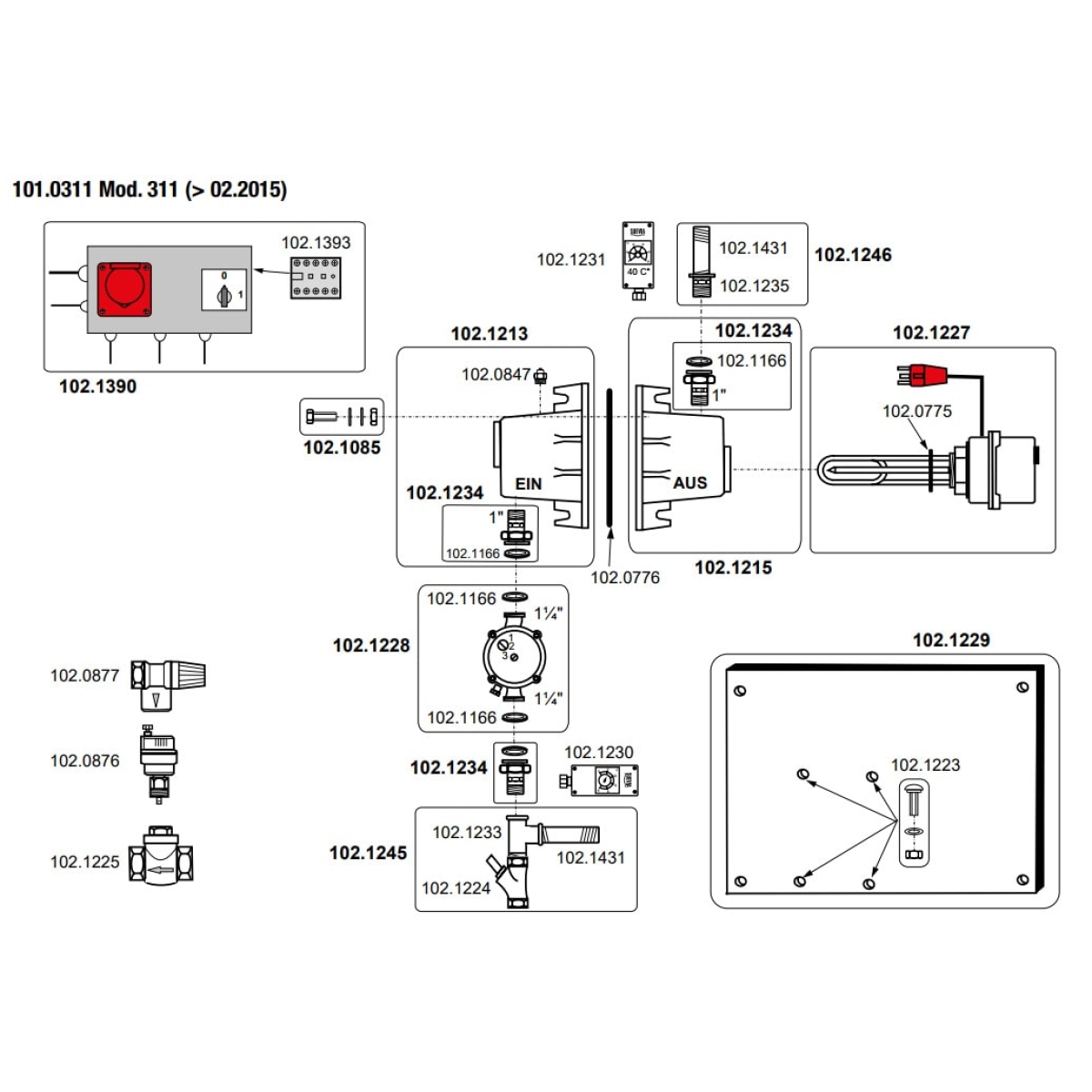 Suevia Einschraubheizkörper 3000W, 400V (Stecker rot) für Heizgerät Mod. 311, 312 - 102.1227