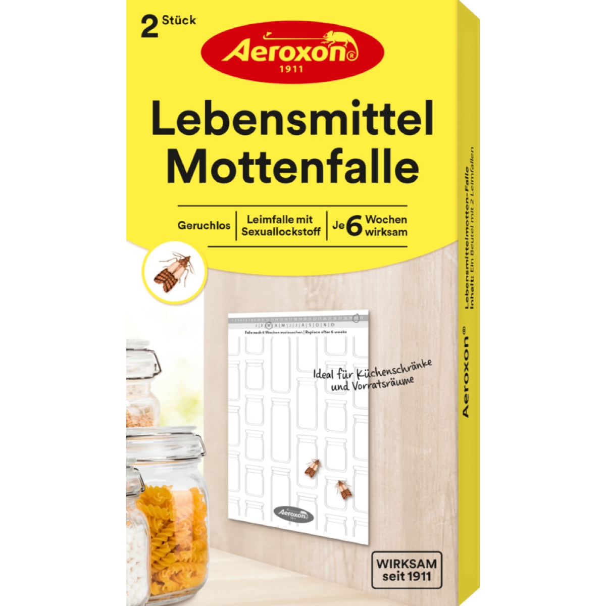Aeroxon Lebensmittelmotten Falle, geruchlose Leimfalle, Mottenfalle - 2 Stück