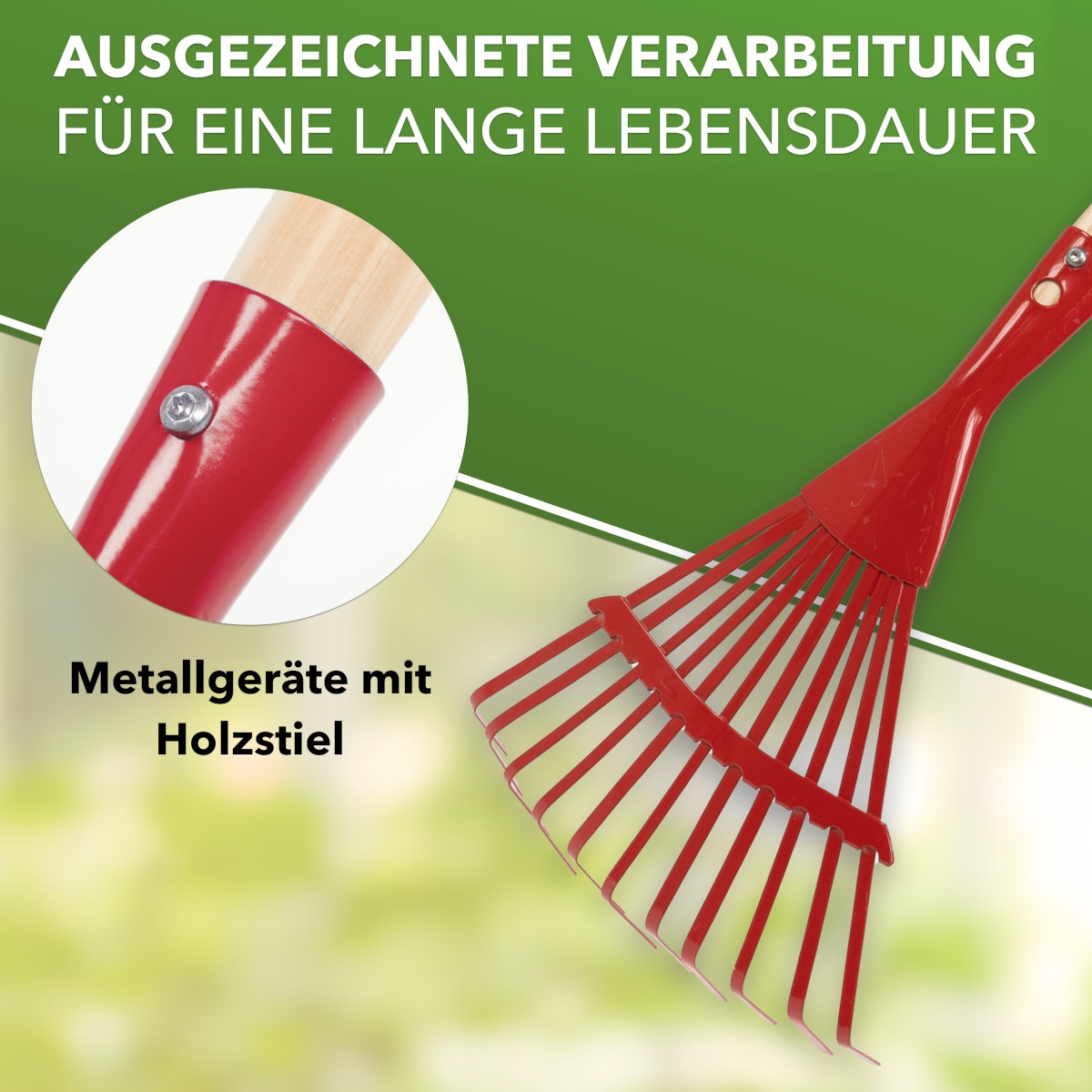 Kinder Fächerbesen Metall - kleiner Laubbesen für Kinder - Spielharke farblich sortiert