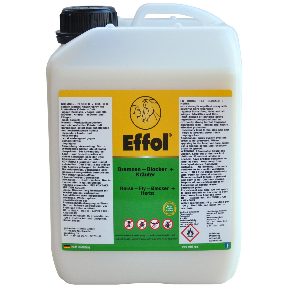 Effol Bremsen-Blocker+ Kräuter 2,5 Liter, Bremsenschutz, Fliegenabwehr für Pferde
