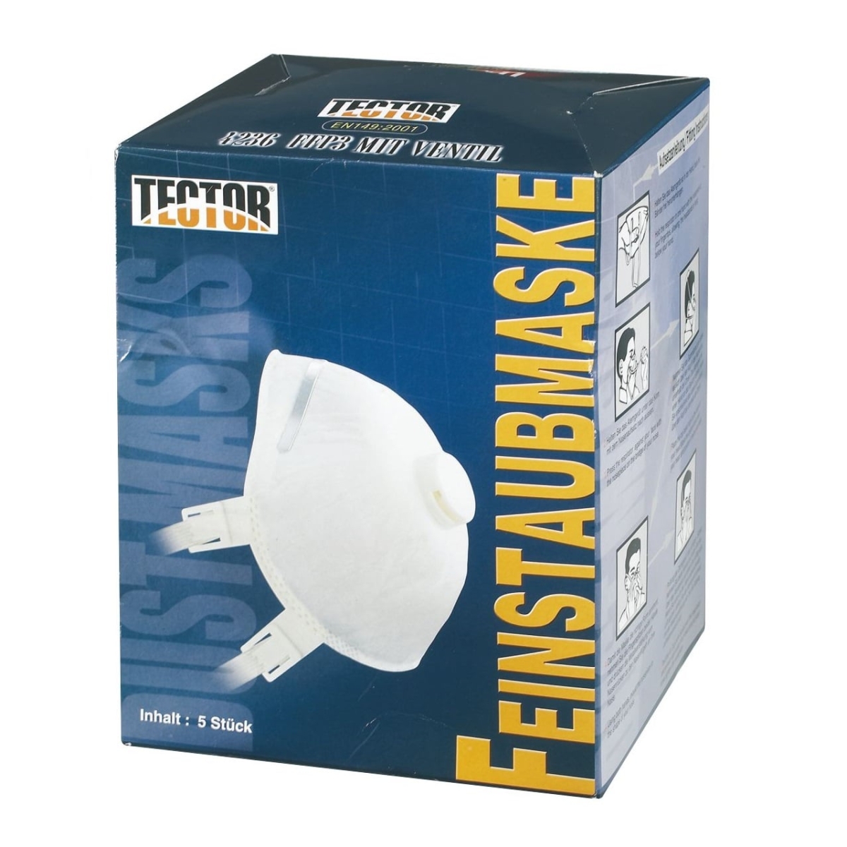 5x TECTOR Feinstaubmaske FFP3 mit Ventil, Staubmaske zum Schutz vor Staub, Gasen und Dämpfen