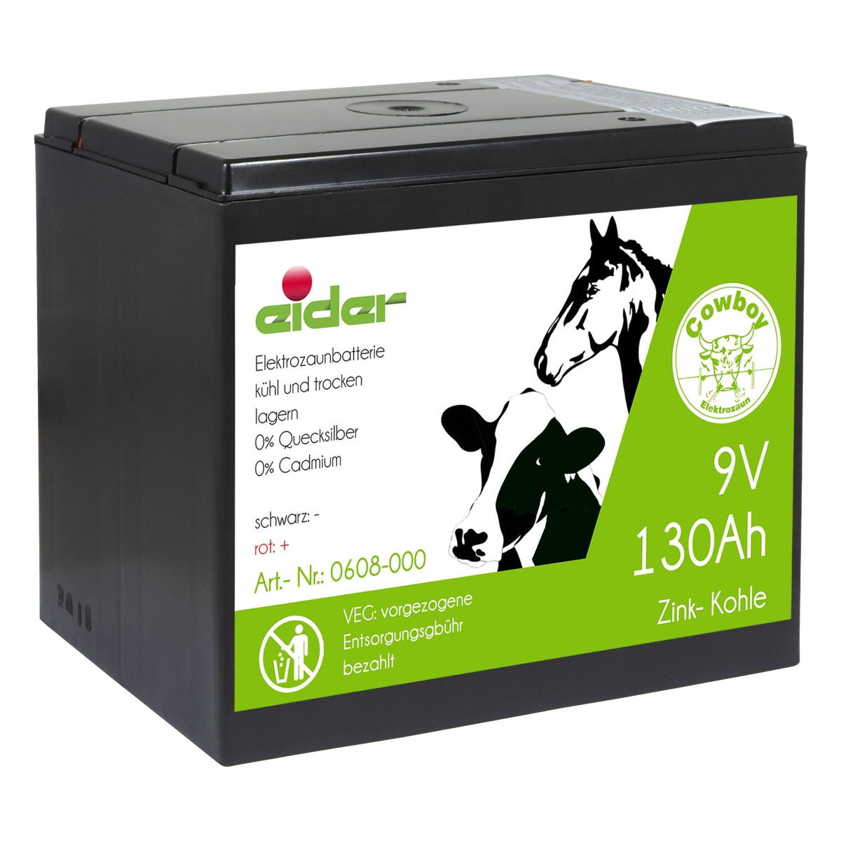 Eider Zink-Kohle 9V - 130 Ah Weidezaunbatterie - Batterie für Weidezäune