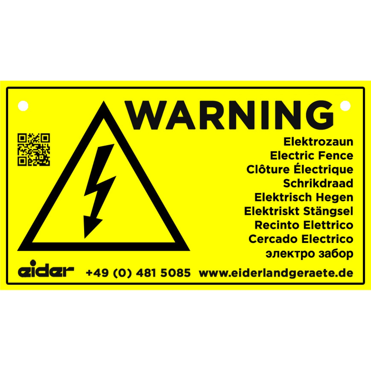 Warnschild International: Vorsicht Elektrozaun, gelb, 225x130mm, Hinweisschild