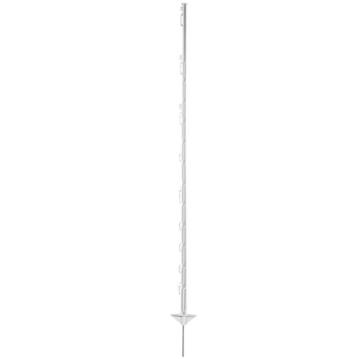 Kunststoffpfahl 150cm, 1 Spitze, weiß, 14 Ösen, glasfaserverstärkter Weidezaunpfahl mit Doppeltritt
