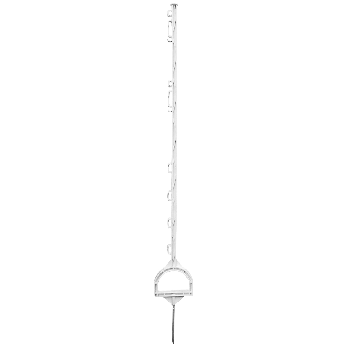 Steigbügelpfahl MUSTANG 115cm, weiß, 10 Ösen, glasfaserverstärkter Zaunpfahl mit Steigbügeltritt