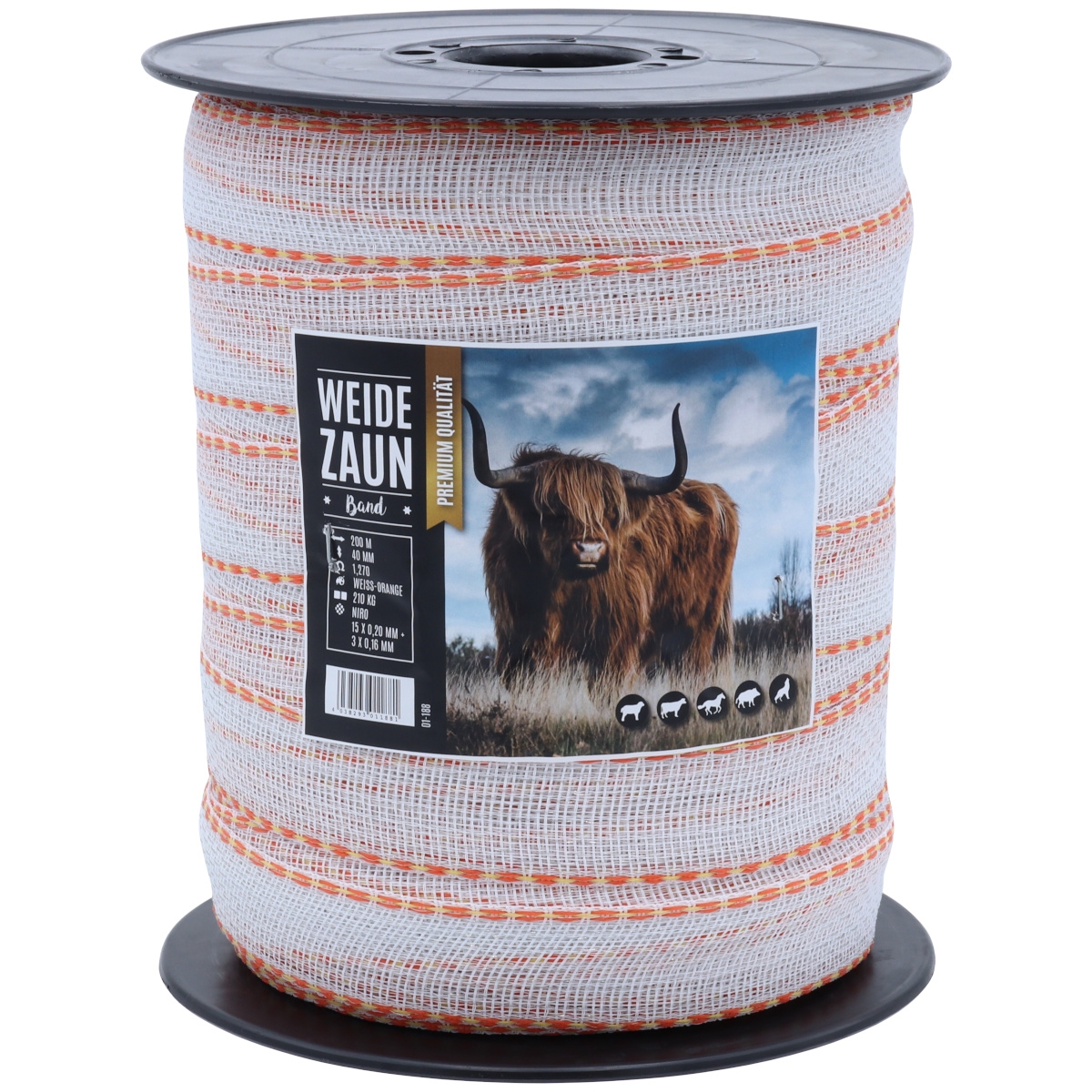 Weidezaunband EXPERT 200m, 40mm, 15x0,20 + 3x0,16 Niro, weiß-orange