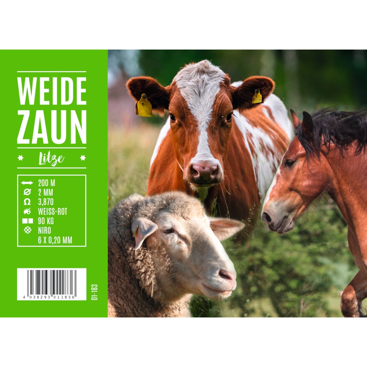 Weidezaunlitze PROFI 200m, 6 x 0,20 Niro, weiß-rot