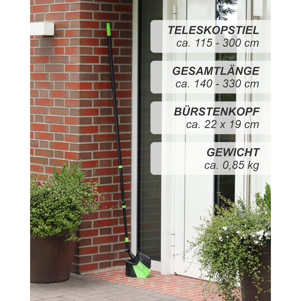 Dreiecksbesen mit Teleskopstiel 140-330cm - Spinnenbesen mit verstellbarem Bürstenkopf