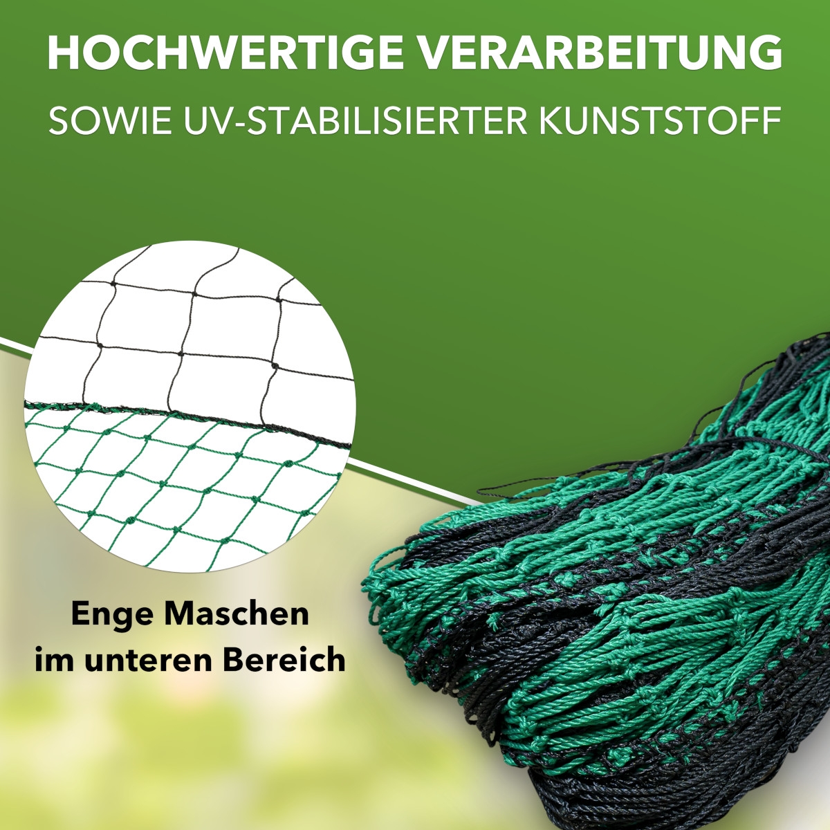 12m Geflügelzaun mit Zugangstor, 125cm, 6 Pfähle, 2 Spitzen, mobiler Hühnerzaun, Geflügelnetz