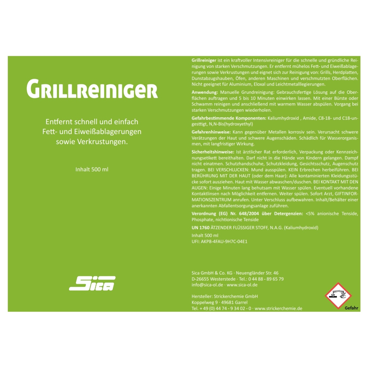 SICA Grillreiniger 500ml, Pumpspray, Reiniger für Grill und Grillrost