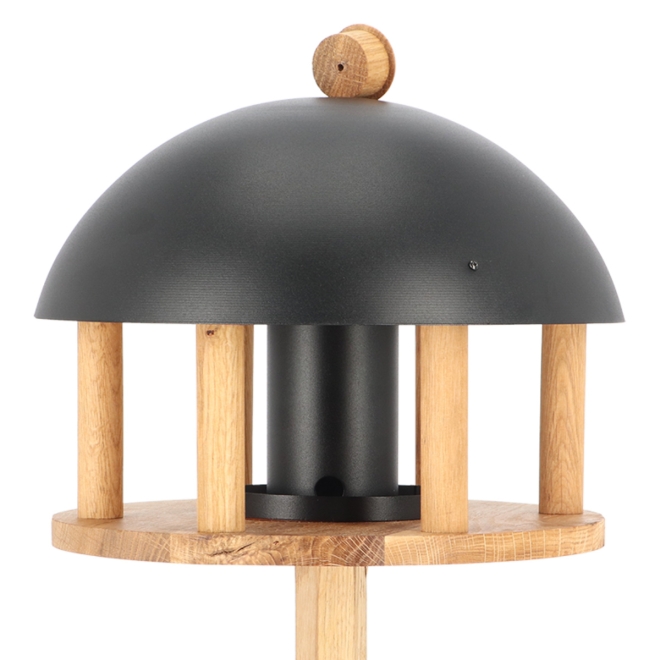 Esschert Design Futterhaus Eiche, mit Standfuß und Silo, schwarzes Metalldach, FB564