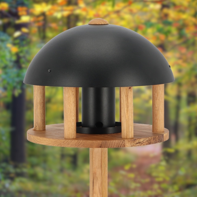 Esschert Design Futterhaus Eiche, mit Standfuß und Silo, schwarzes Metalldach, FB564