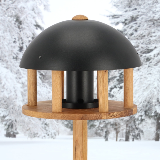 Esschert Design Futterhaus Eiche, mit Standfuß und Silo, schwarzes Metalldach, FB564