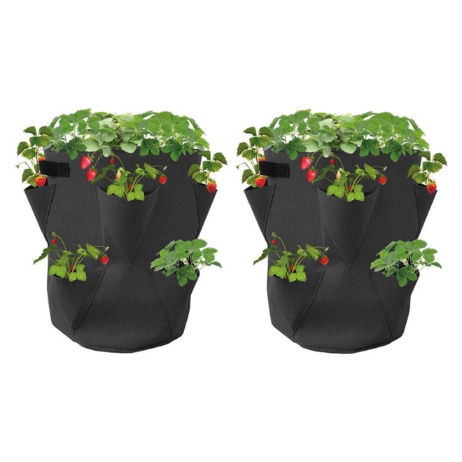 Erdbeer-Pflanzsack 2er-Set, Ø35x45cm, Erdbeeren Pflanztasche, Pflanzsäule, Pflanzturm