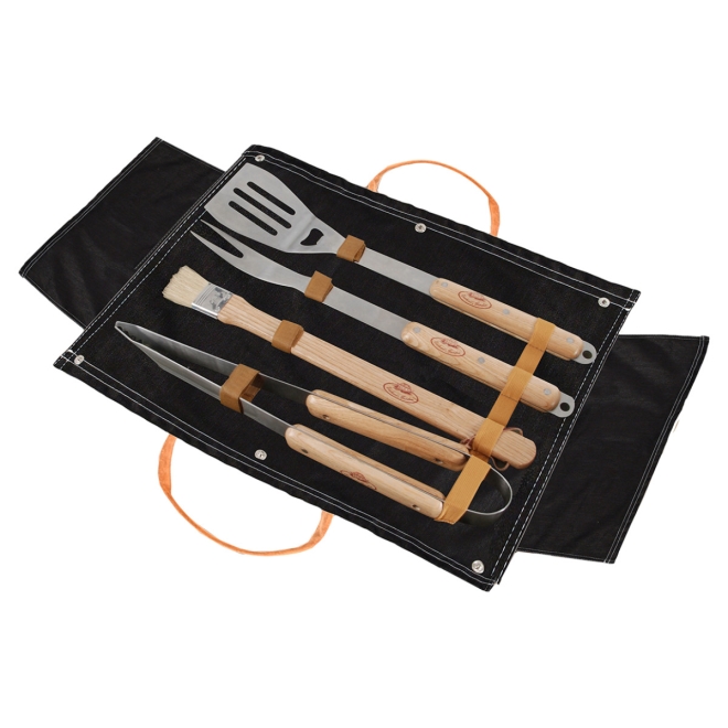 Esschert Design Denim Grillbesteckset GT196, 4-teiliges Besteckset mit Tasche
