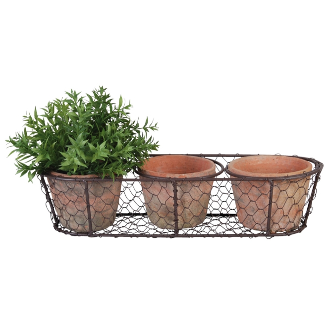 Esschert Design Aged Terracotta, 3 Töpfe Ø 12,5 cm im Drahtkorb