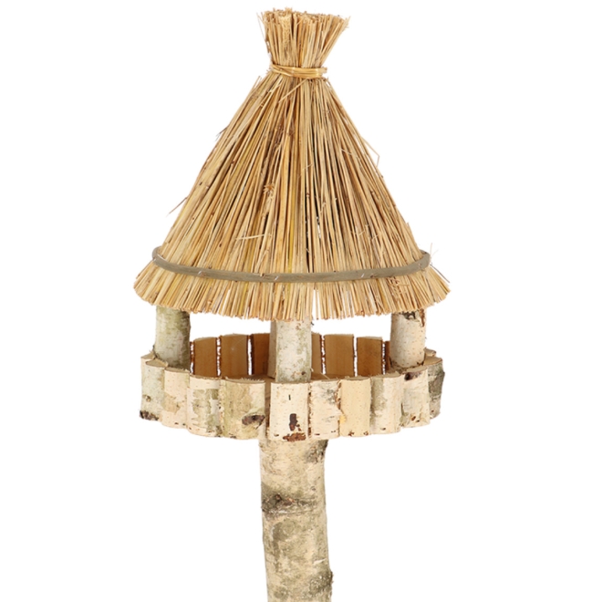 Esschert Design Futterhaus Birke rund auf Ständer, Höhe ca. 150 cm, Ideal für den Garten, Terrasse o