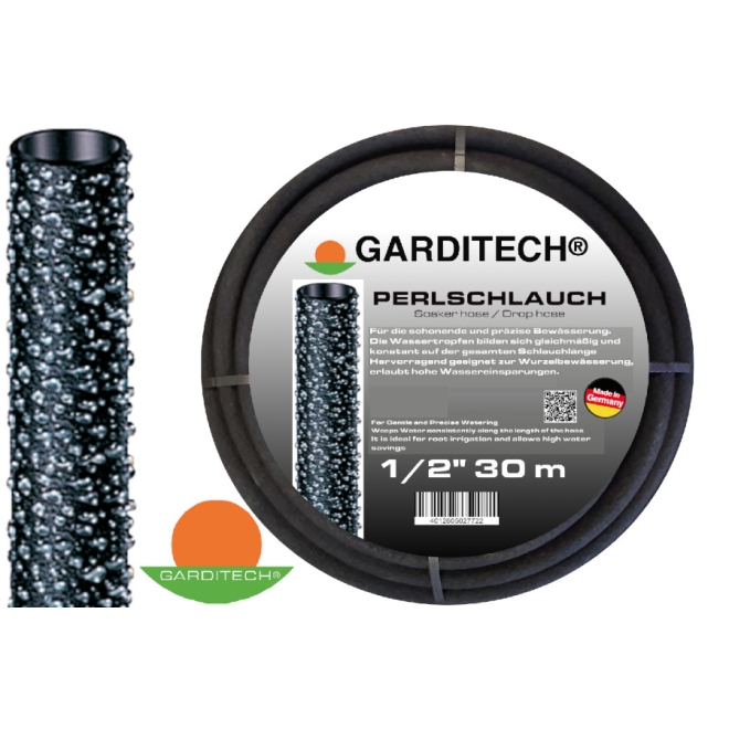 GARDITECH Perlschlauch 1/2 Zoll, 30m, mit Stopfen und Schnellkupplung, Tropfschlauch für die Wurzel