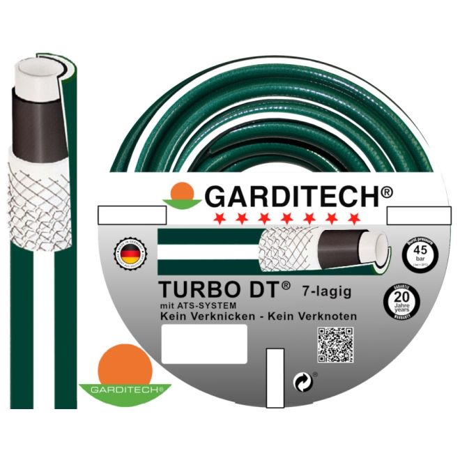GARDITECH Wasserschlauch TURBO-DT grün, 20 mtr., 7-lagige Konstruktion, mit Anti-Torsion-System