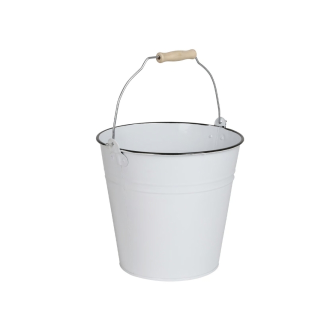 Metalleimer 10 ltr. weiß, mit Holzgriff