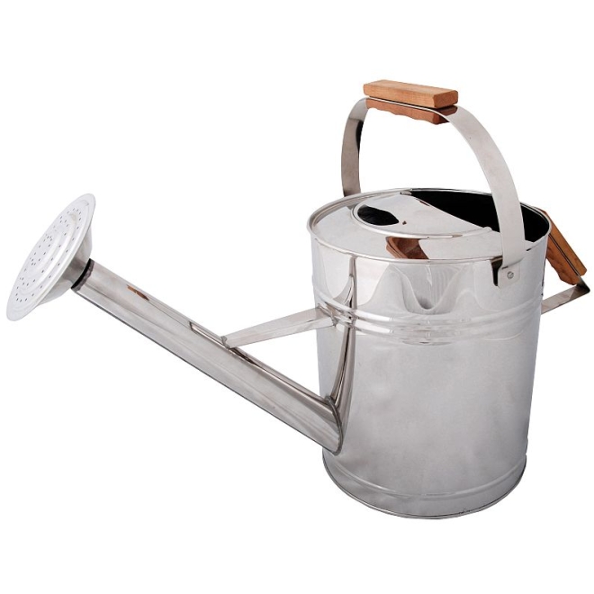 Esschert Design Edelstahl-Gießkanne GT50, 7,5 Liter, Gießkanne aus Edelstahl mit Holzgriffen