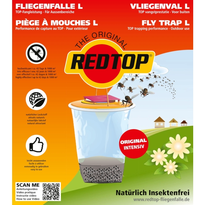 RedTop Fliegenfalle 3 Liter - Einwegmodell - Fliegenfänger für den Außenbereich
