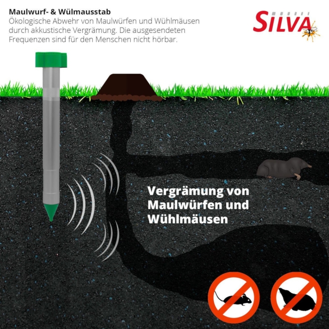 Silvatronic Maulwurfabwehr, Maulwurfstab, batteriebetriebener Wühlmausschreck